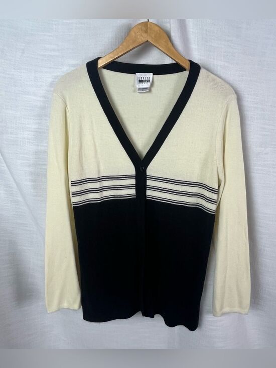 Leslie Fay Sweaters - Vintage 90s Leslie Fay Colorblock Black and White Cardigan